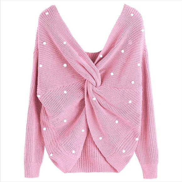 Wear 2 Ways Pearl Twist Knot Cross Pink Sweater - Picture 7 of 8